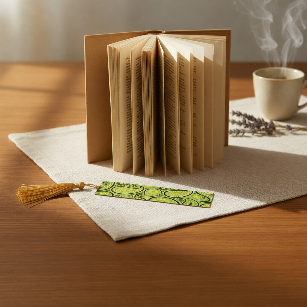 Green botanical bookmark with squared corners
